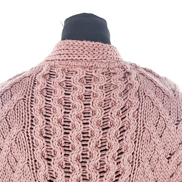 Topshop Women’s Chunky Cable Knit Long Open Front Cardigan Pink Rose Size 8 - Picture 12 of 16